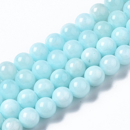 Honeyhandy Natural Dyed Yellow Jade Gemstone Bead Strands, Round, Light Sky Blue, 8mm, Hole: 1mm, about 50pcs/strand, 15.7 inch