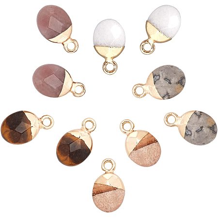SUNNYCLUE 1 Box 5 Styles Oval Shape Stone Pendants Gemstone Charms Healing Crystal Chakra Beads Faceted Gold Plated Jewellery Pendant Dangles for Women DIY Earring Necklace Jewelry Making