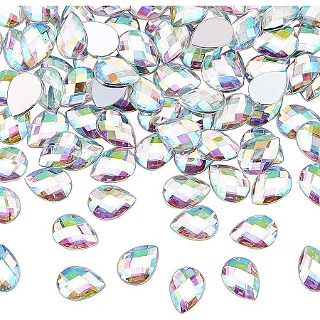 FINGERINSPIRE 250 Pcs 18x13mm Teardrop Acrylic Rhinestone Gems with Container AB Color Acrylic Jewels Embelishments Crystals Flat Back Acrylic Jewels for Costume Making Cosplay