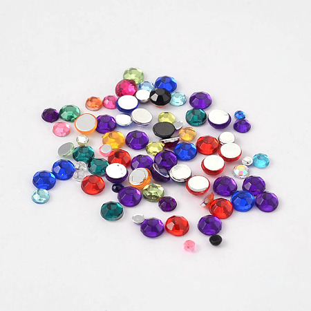 ARRICRAFT Imitation Taiwan Acrylic Rhinestone Cabochons, Faceted, Half Round, Mixed Color, 2~4x1~1.5mm