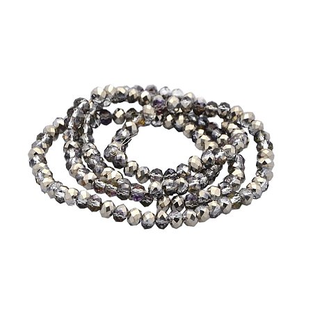 NBEADS 1 Strand Half Plated Faceted Abacus Electroplate Glass Beads, Silver Plated, 4x3mm, Hole: 1mm; about 150pcs/strand, 17.5