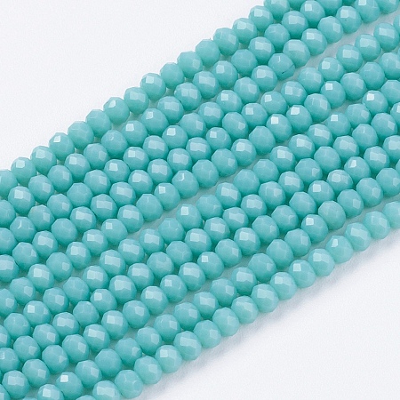Honeyhandy Opaque Solid Color Glass Bead Strands, Imitation Jade, Faceted, Rondelle, Medium Turquoise, 3x2mm, Hole: 0.8mm, about 185~190pcs/strand, 14.9~17.3 inch(38~44cm)