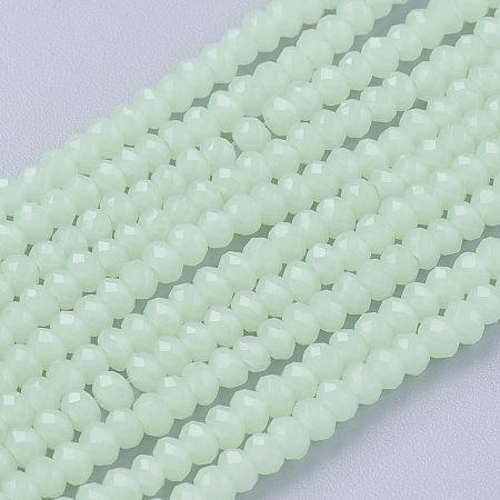 Honeyhandy Imitation Jade Glass Beads Strands, Faceted, Rondelle, Light Green, 3x2~2.5mm, Hole: 0.5mm, about 186~190pcs/strand, 17 inch