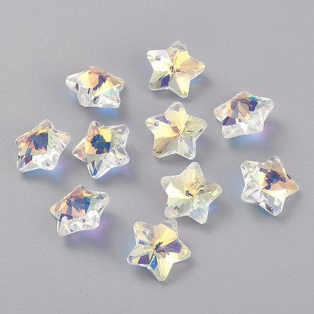 Honeyhandy Electroplate Glass Charms, Faceted, Star, Clear AB, 13x13.5x7mm, Hole: 1.2mm
