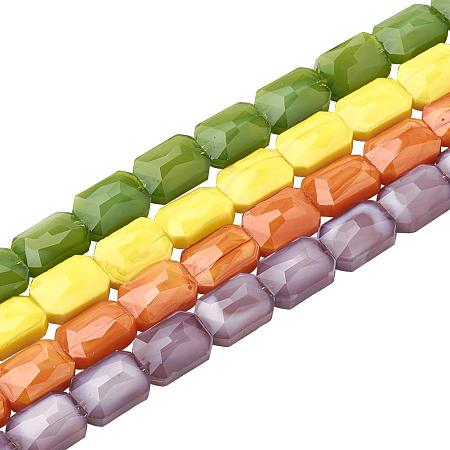 PandaHall Elite About 125pcs 5 Stands 14x10x7mm Mixed Color Rectangle Octagon Opaque Solid Color Glass Beads Strands Faceted Beads for Jewelry Necklace Craft Making, 13.97