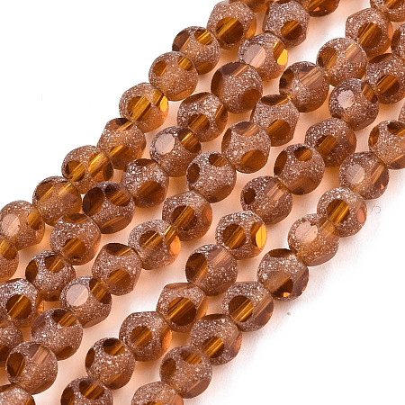 ARRICRAFT Transparent Glass Beads Strands, Faceted(6 Facets), Frosted Round, Peru, 4.5x4mm, Hole: 1mm; about 88~100pcs/strand, 14.57 inches~15.75 inches(37~40cm)