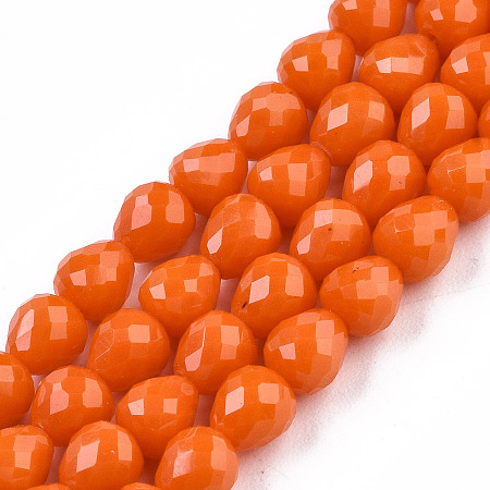 ARRICRAFT Opaque Solid Color Glass Beads Strands, Faceted, Teardrop, Dark Orange, 4.5~5x4x4mm, Hole: 1mm, about 97~101pcs/strand, 16.54~18.5 inches(42~47cm)