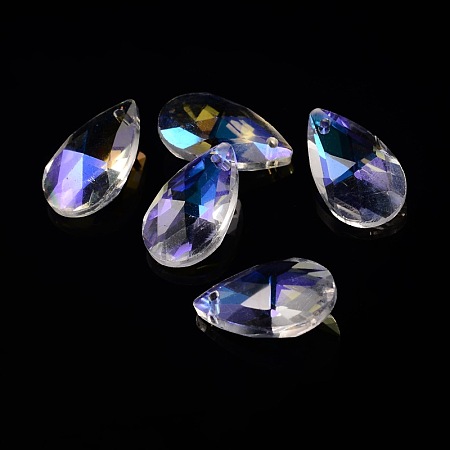 Honeyhandy Faceted Teardrop Glass Pendants, AB Color, Colorful, 16x9x6mm, Hole: 1mm