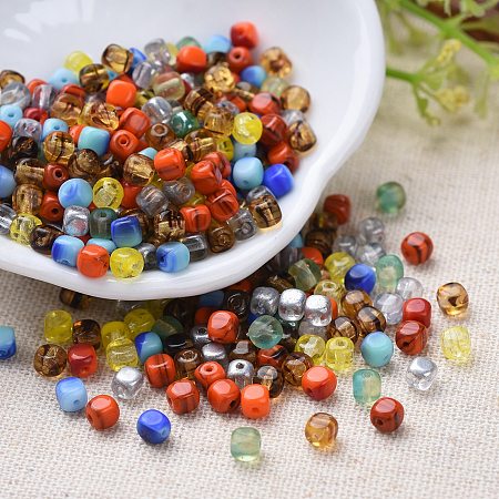 Arricraft Transparent & Opaque Czech Glass Beads, Square, Mixed Color, 3.5x3.5x3.5mm, Hole: 0.8mm, about 720pcs/bag