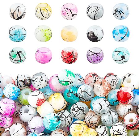 Pandahall Elite 15 Color 4mm Painted Glass Beads for Jewelry Making, Drawbench Baking Glass Beads for Spring Necklace Bracelets Making