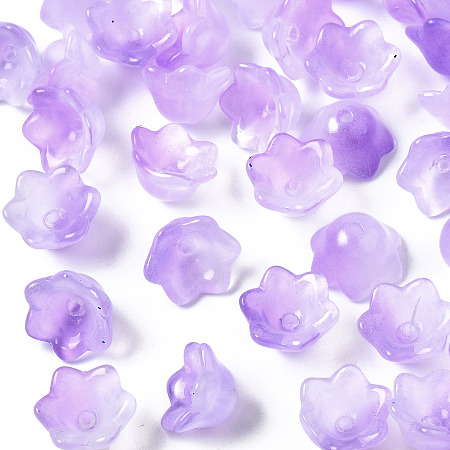 Honeyhandy Transparent Two Tone Spray Painted Glass Beads, Flower, Lilac, 7x11.5x11.5mm, Hole: 1.2mm