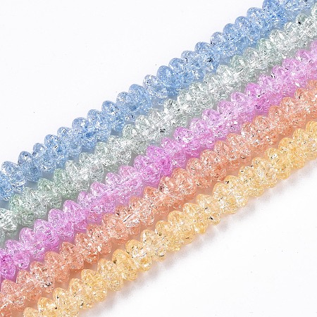 Crackle Glass Beads, Dyed & Heated, Rondelle, Mixed Color, 6x3.5mm, Hole: 1.2mm, about 147pcs/strand, 15.23 inch(38.7cm)