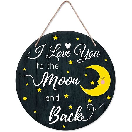 Arricraft I Love You to The Moon and Back Wood Wall Decor Hanging Sign Moon Star Family Love Words Wooden Door Hanging Art Plaque for Children Wife Bedroom Nursery 11.8x11.8in