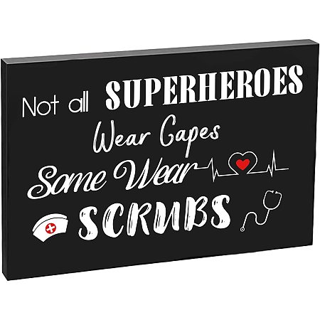 CRASPIRE Nurse Sign - Not All Superheroes Wear Capes Some Wear Scrubs - Nurse Plaque, Funny Nurse Gifts, Hanging Wall Decoration Signs with Sawtooth Hanger,Wooden Wall Art Decor, 5.12 X7.87”