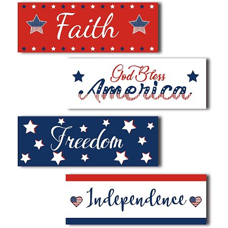 CRASPIRE 4 Pieces Wood Sign Patriotic Hanging Sign Independence Day Wooden Plaque Sign Faith Freedom God Bless America Rustic Wall Sign Decor Set for Home Office Living Room,5.5 x 1.96 x 0.4inch
