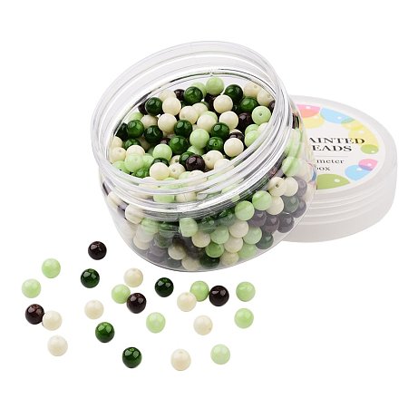 ARRICRAFT 1 Box (About 400pcs) Environmental Baking Painted Glass Pearl Beads 6mm, Choc-Mint Mix