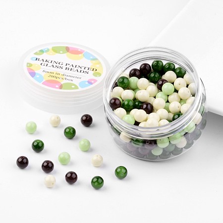 Glass Bead Sets, Choc-Mint Mix, Environmental, Baking Painted, Round, Mixed Color, 8mm, Hole: 0.7~1.1mm; about 200pcs/box