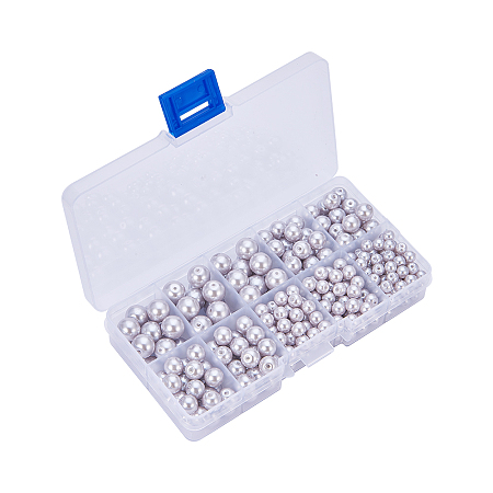 PandaHall Elite Lavender Glass Pearl Round Beads 4mm 6mm 8mm 10mm Various Size Mix Lot Box Set with Container Value Pack (about 340 pcs Box Set)