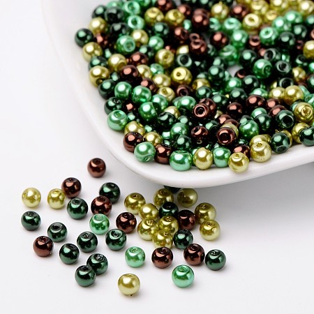 ARRICRAFT 1Bag/100pcs Choc-Mint 4mm Mixed Czech Round Pearlized Glass Pearl Beads Imitational Glass Pearl Bead Spacers for Jewelry Makings Hole: 1mm