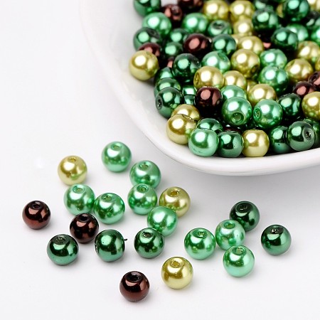 ARRICRAFT 6mm Choc-Mint Mix Pearlized Glass Pearl Beads, Mixed Color, Hole: 1mm; about 200pcs/bag