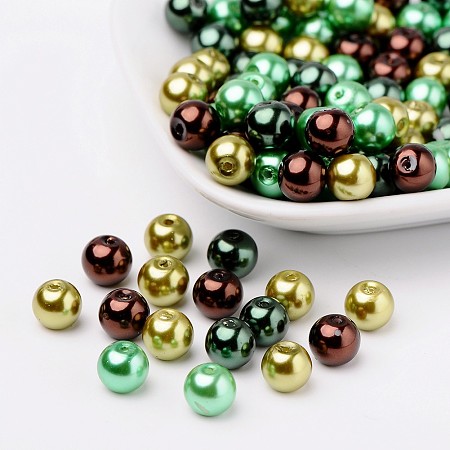 Arricraft Choc-Mint Mix Pearlized Glass Pearl Beads, Mixed Color, 8mm, Hole: 1mm, about 100pcs/bag