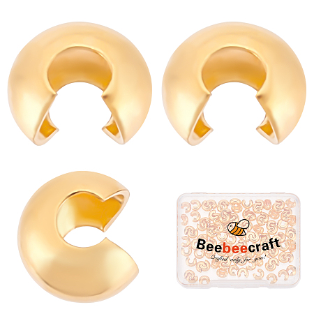 Beebeecraft 1 Box 100Pcs 18K Gold Plated Crimp Bead Covers Metal Half Round Open Crimp Beads Knot Covers Caps 6.5mm for DIY Jewelry Makings