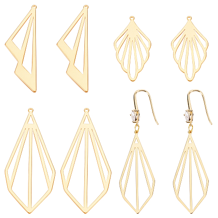 BENECREAT 18pcs 3 Style Gold Plated Open Bezel Pendant, Petal & Teardop & Triangle Hollow Frame Charms Earring for DIY Jewelry Making, Crafts Decoration