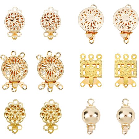 PandaHall Elite Layering Clasps, 12 Sets 6 Styles Filigree Box Clasps  Single/Multi-Strand Necklace Clasp Bracelet Layered Connector Jewelry Clasp  for Earring Bracelet Necklace DIY Crafts, Golden 