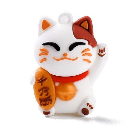 Honeyhandy PVC Cartoon Lucky Cat Doll Pendants, for Keychains, Maneki Neko, White, 48x35.5x23.5mm, Hole: 2.5mm