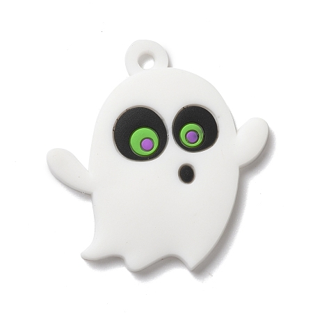 Honeyhandy Ghost PVC Pendants, for Halloween, White, 39x37.5x2.5mm, Hole: 3mm