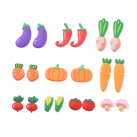 PVC Plastic Cabochons, Vegetables, Mixed Color, 20~60x13~36x3~5mm; about 40pcs/set