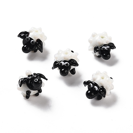 Honeyhandy Handmade Lampwork Beads, Sheep, White, 12.5x19.5x15.5mm, Hole: 1.6mm