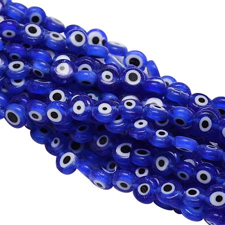 NBEADS 10 Strands (About 49pcs/Strand) Blue Handmade Evil Eye Lampwork Glass Beads Flat Round Spacer Loose Beads for Bracelet Necklace Jewelry Making