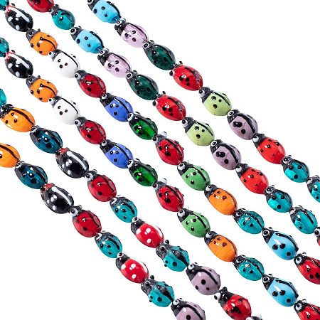 Pandahall Elite 10 Strands Millefiori Lampwork Glass Beads Ladybug Spacer Bead for Jewelry Making 11.8