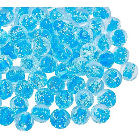 Pandahall Elite About 100 Pieces 10mm Luminous Lampwork Glass Beads Round Flower Spacer Bead for Jewelry Making, DeepSkyBlue