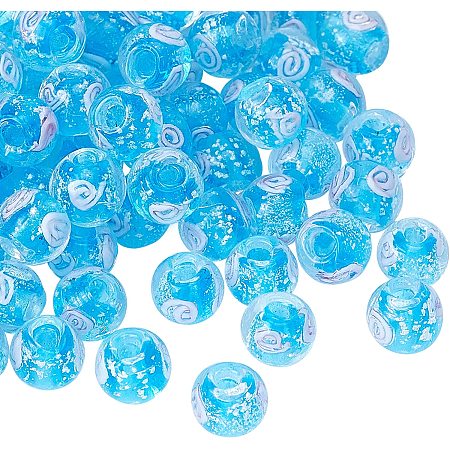 Pandahall Elite 100pcs 8mm Blue Lampwork Beads Luminous Glass Beads Round Loose Beads for Jewelry Craft Making with 1mm Hole
