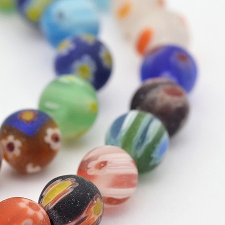 ARRICRAFT Round Millefiori Glass Beads Strands, Frosted, Mixed Color, 6mm, Hole: 1mm, 66pcs/strand, 15.3 inches