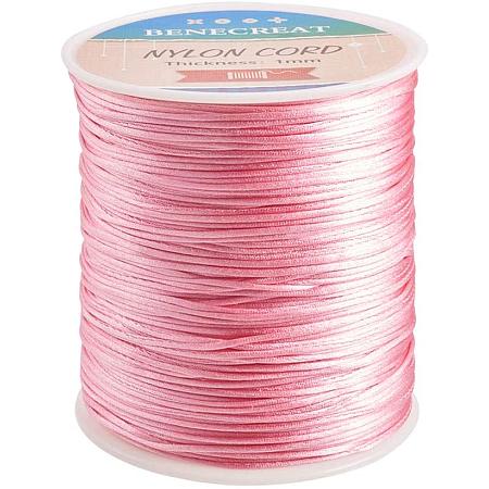 BENECREAT 1mm 200M (218 Yards) Nylon Satin Thread Rattail Trim Cord for Beading, Chinese Knot Macrame, Jewelry Making and Sewing - Pink