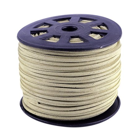 NBEADS 3mm Tan Color Micro Fiber Flat Faux Suede Leather Cords Strip Cord Lace Beading Thread Braiding String 100 Yards/Roll for Jewelry Making