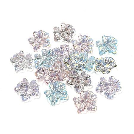 Transparent Acrylic Beads, Imitation Shell Effect, Leaf, Mixed Color, 26x29x6mm, Hole: 1.4mm