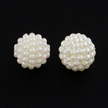 Honeyhandy Acrylic Imitation Pearl Beads, Berry Beads, Round Combined Beads, Creamy White, 12mm, Hole: 1.5mm, about 870pcs/500g