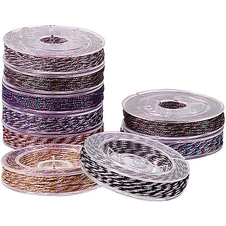 PandaHall Elite 9 Rolls 10M(10.9 Yards) 0.5mm Non Stretch Metallic Cord Rope Tinsel String 12-Ply Jewelry Braided Thread Gift Wrap Ribbon 9 Colors