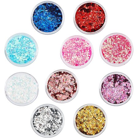 Arricraft 100g Nail Art Glitter Sequins Hexagon, 10 Colors Nail Powder for Nail Art Decoration, Face Body Hair Decor