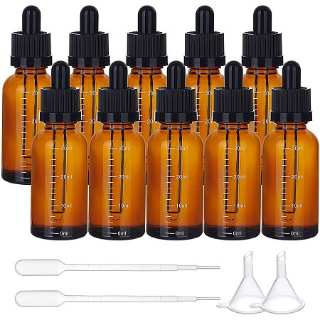 BENECREAT 10 Packs 30ml Brown Essential Oil Bottle Frosted Glass Refillable Dropper Scale Bottles with 2pcs Funnels Transfer Pipettes for Essential Oils