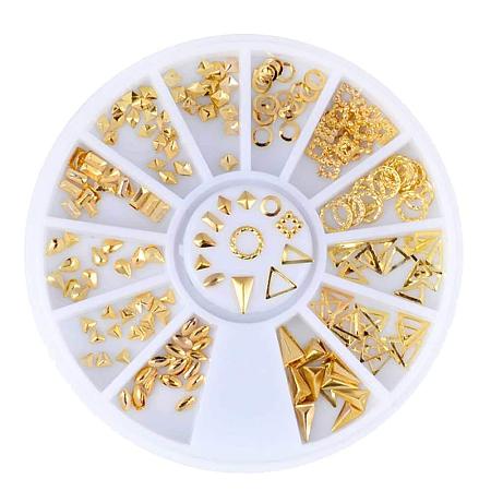 NBEADS 3 Boxes of Nail Art 3D Golden Rivet Metal Studs Mixed Charms Rhinestones Manicure Beads for Nail Art Decoration