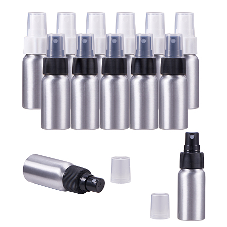 PandaHall Elite 10 Pack 1-Ounce (30ml) Aluminum Fine Mist Spray Bottles Platinum Mini Metal Atomizer Bottles for Travel, Storage