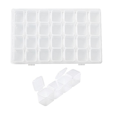 Honeyhandy 28 Grids Plastic Storage Containers, Adjustable Bead Case, for DIY Craft Nail Art Kits Jewelry Beads Display, Clear, 6-7/8x4-3/8 inch(17.5x11cm)