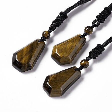 Honeyhandy Natural Tiger Eye Hexagon Pendant Necklace with Nylon Cord, Gemstone Jewelry for Men Women, 25.20 inch(64cm)