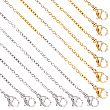 Nbeads 20Pcs 2 Style 304 Stainless Steel Cable Chain Necklaces Set for Men Women, Golden & Stainless Steel Color, 19.5~20.5 inch(50~52cm), 10Pcs/style