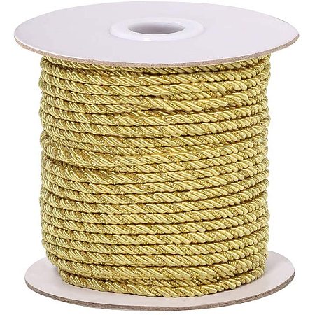 Arricraft 3mm / 35 Yards Metallic Twisted Cord Rope 3-Ply Twisted Cord Trim Thread String for Home Décor, Upholstery, Curtain Tieback, Honor Cord (Gold)